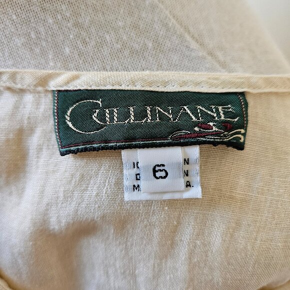 Vintage 90s Cullinane 100% Linen Sailor Collar Blouse Neck Bow Long Sleeve 6/S - Picture 7 of 9